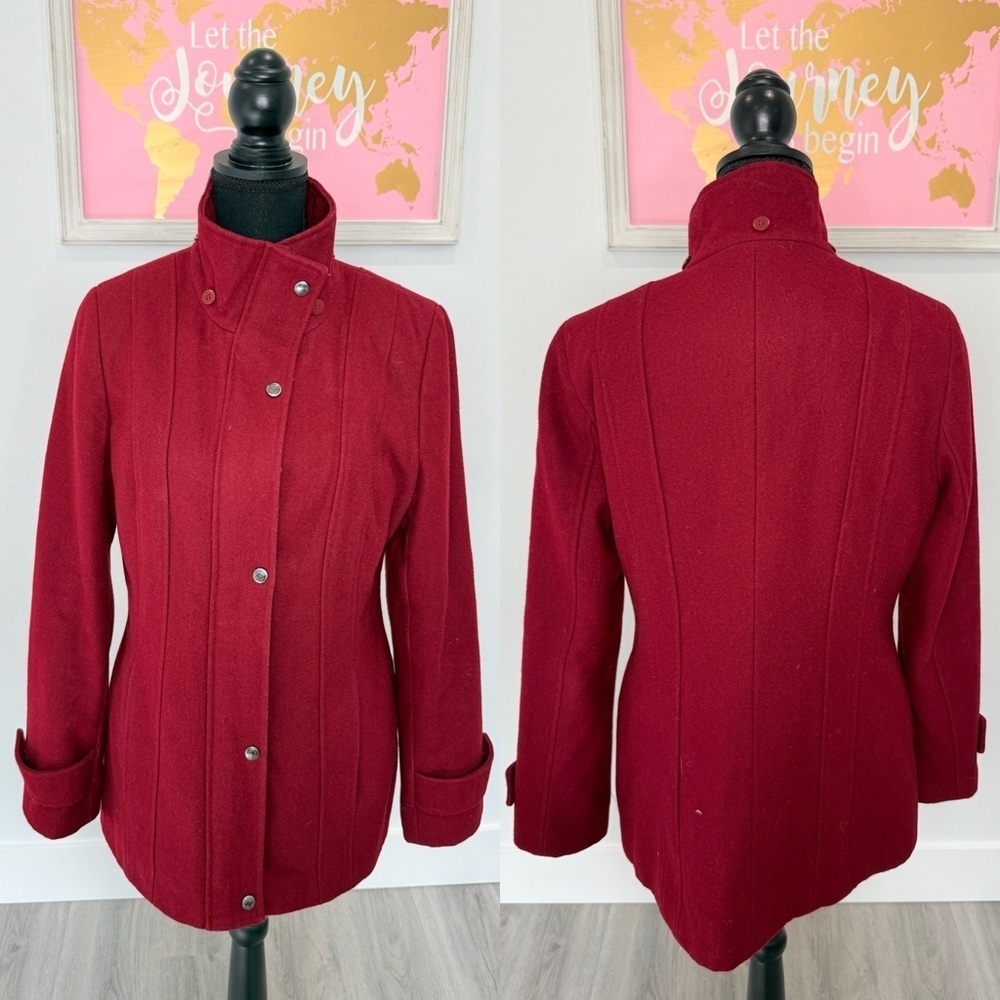 Calvin Klein Wool Blend Red  Zip up Button Up Coat (6)